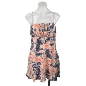 E.Ssue Women's Coral Blue Tie Dye Knot Ruffle Cami Camisole Tank Mini Dress M